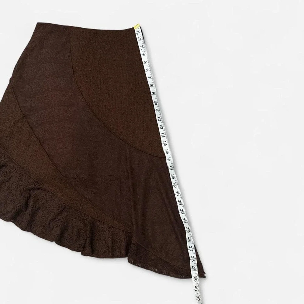 y2k whimsigoth chocolate brown asymmetrical ruffle skirt S‎